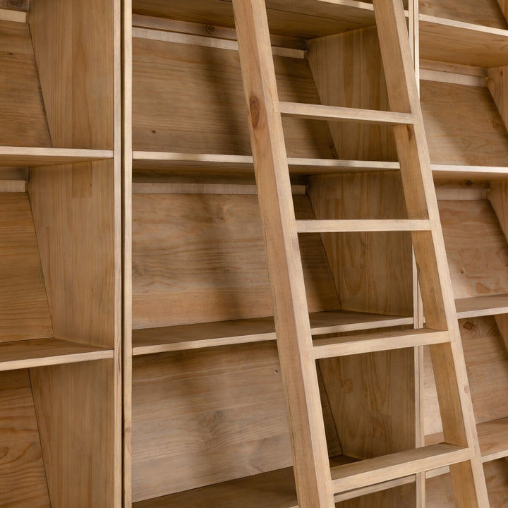 Reed Bookshelf - Triple Bookshelf W/ Ladder - Smoked Pine