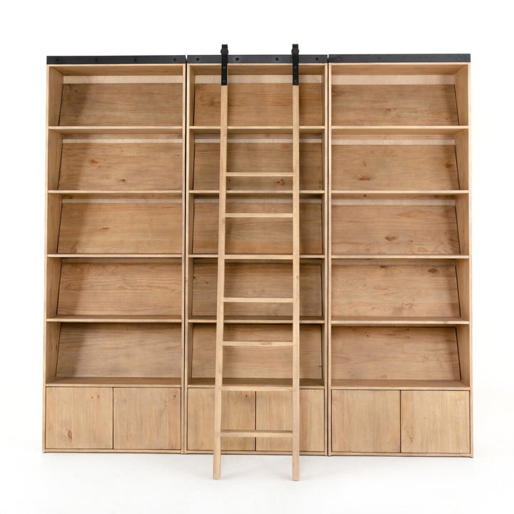 Reed Bookshelf - Triple Bookshelf W/ Ladder - Smoked Pine