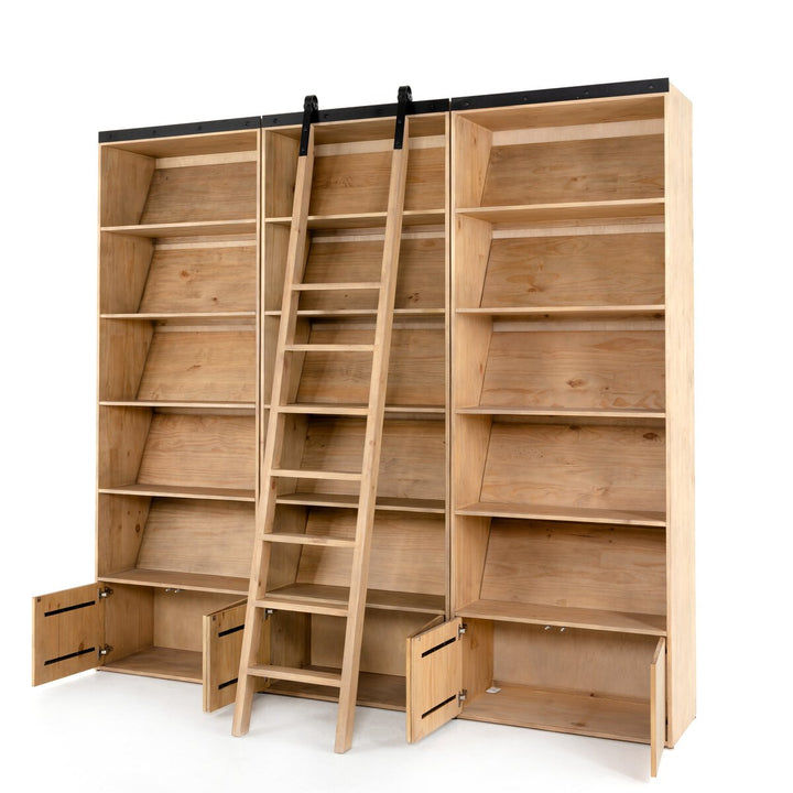 Reed Bookshelf - Triple Bookshelf W/ Ladder - Smoked Pine