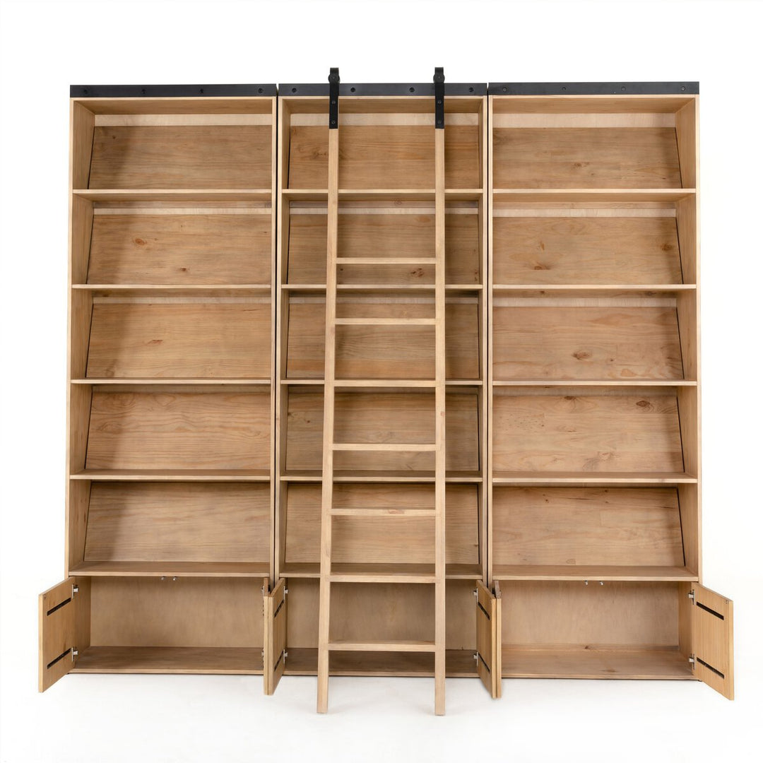 Reed Bookshelf - Triple Bookshelf W/ Ladder - Smoked Pine