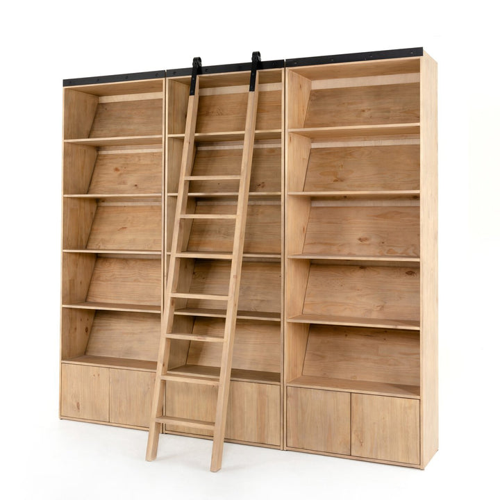 Reed Bookshelf - Triple Bookshelf W/ Ladder - Smoked Pine