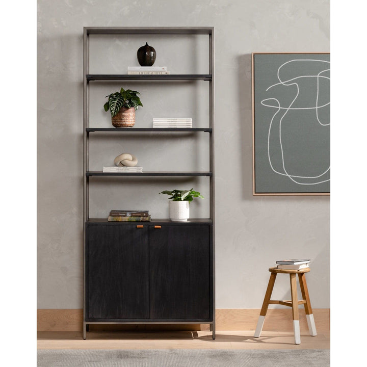 Troy Modular Wide Bookcase - Black Wash Poplar