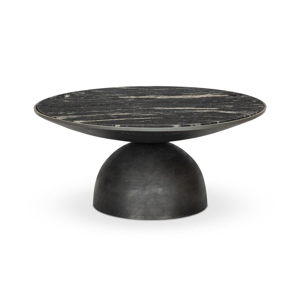 Coffee Tables Corbett Coffee Table: Polished Black Marble - Hammered Grey