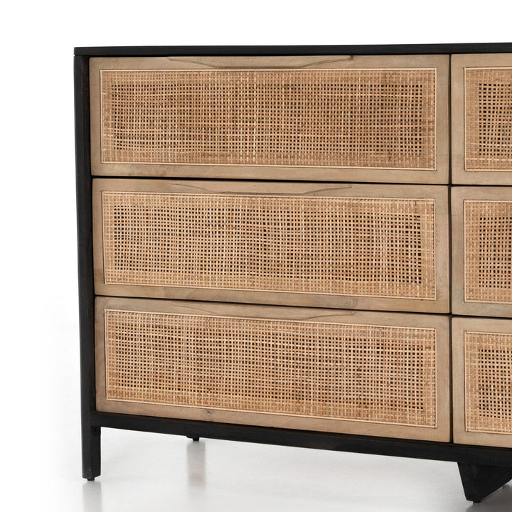 Sutton 6 Drawer Dresser - Natural Cane and Black