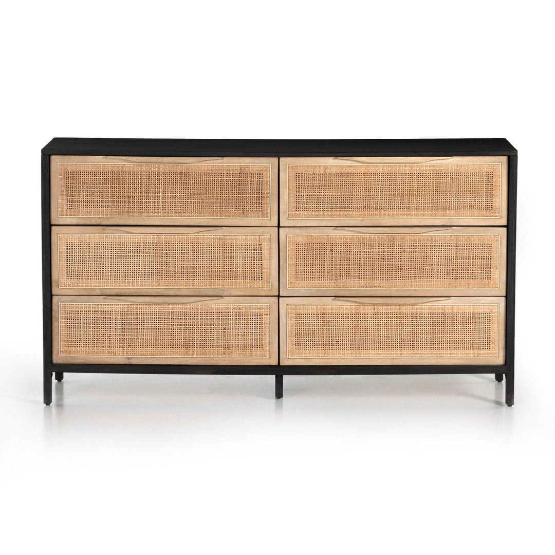 Sutton 6 Drawer Dresser - Natural Cane and Black