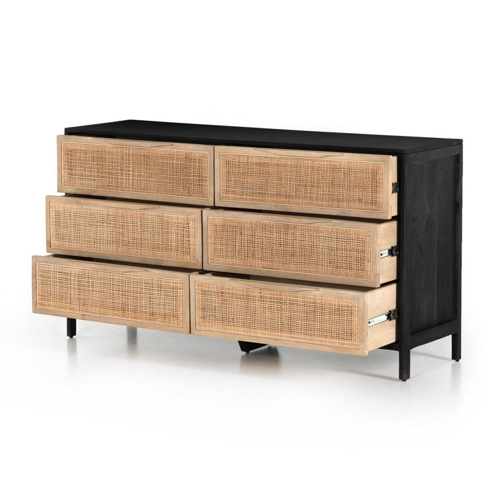 Sutton 6 Drawer Dresser - Natural Cane and Black