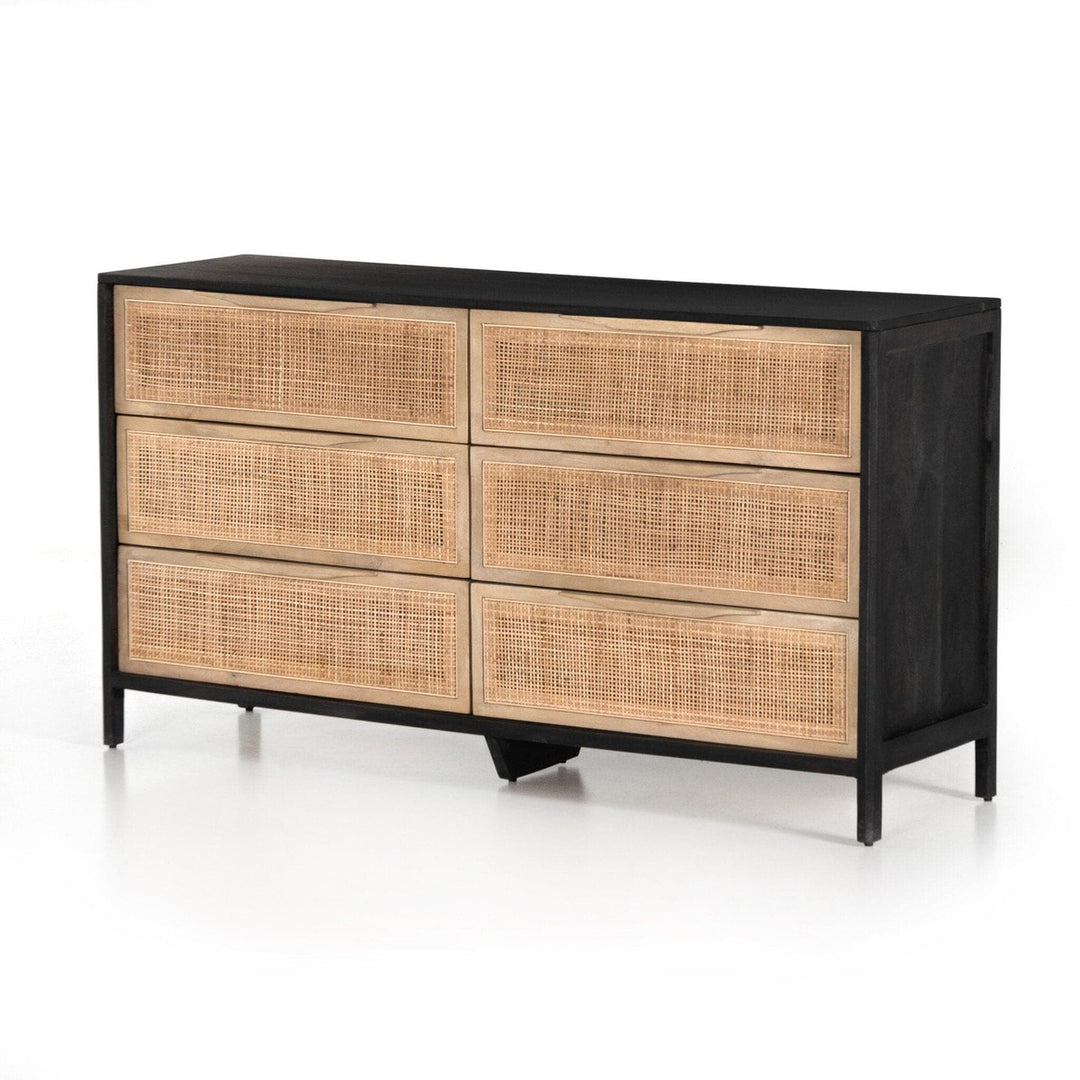 Sutton 6 Drawer Dresser - Natural Cane and Black