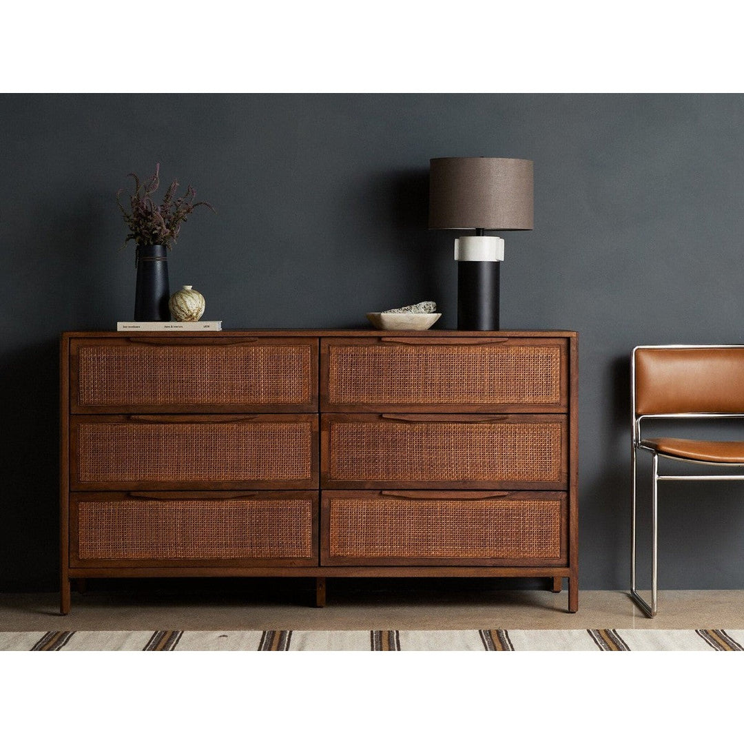 Sutton 6 Drawer Dresser - Brown Cane