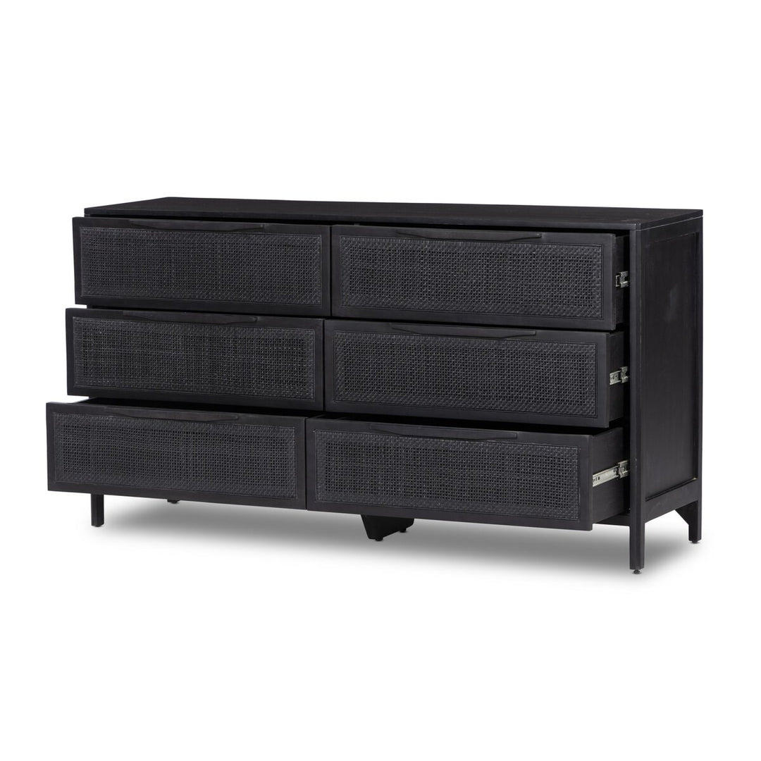 Adelaide 6 Drawer Dresser - Black Wash W/ Black Cane