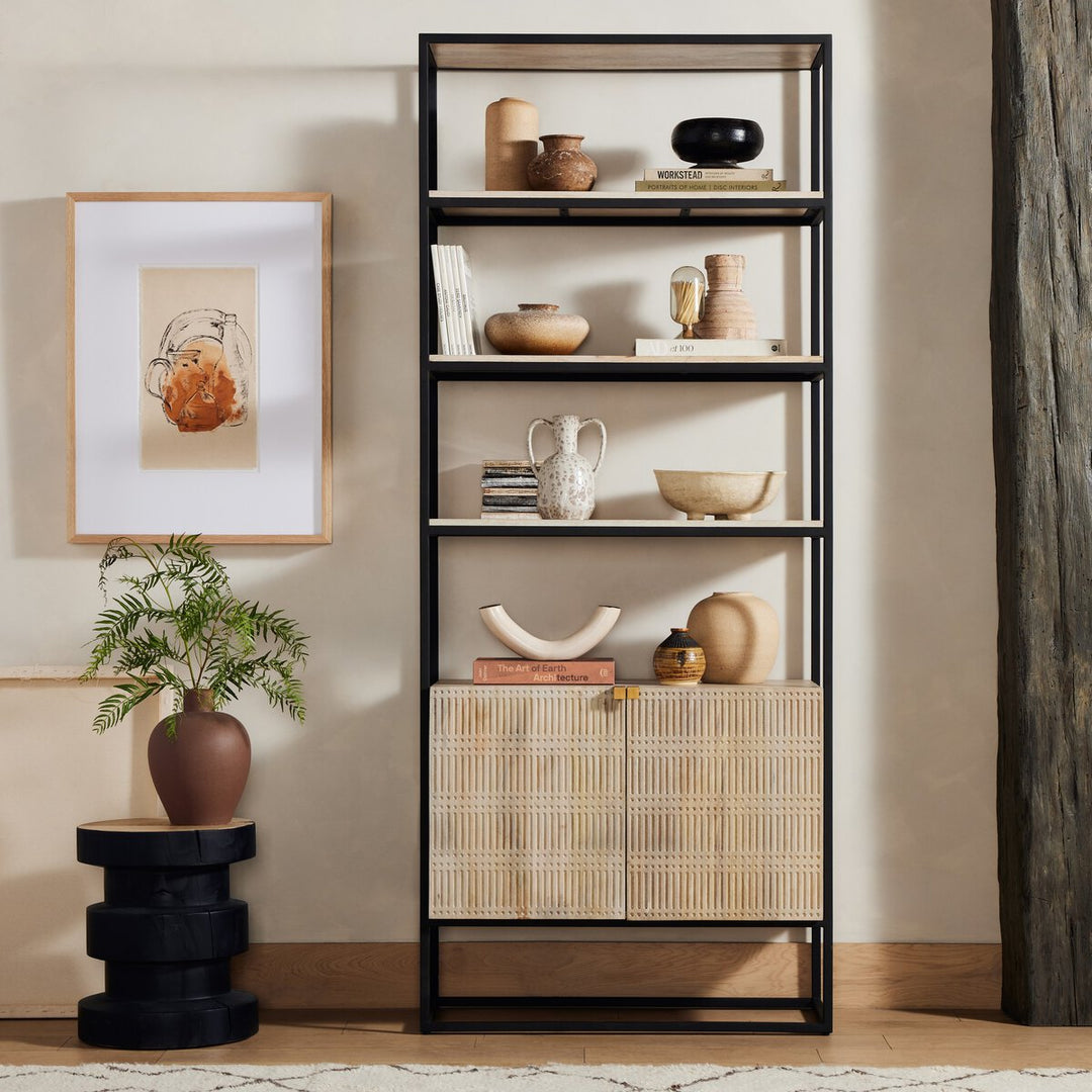 Shelby Bookcase - Light Wash Carved Mango