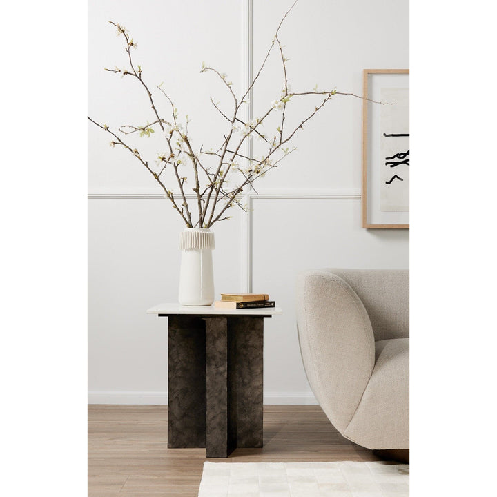 Trent End Table - Polished White Marble