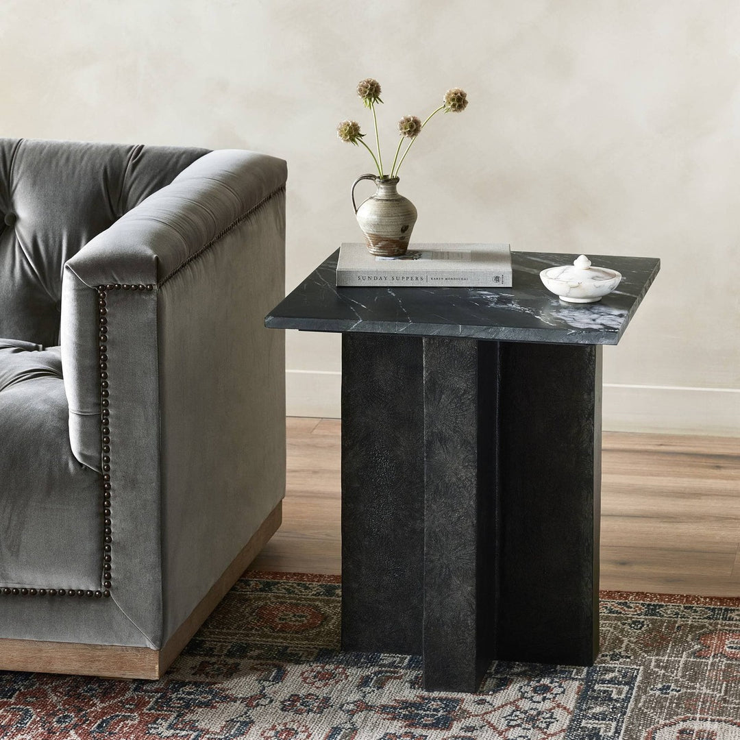 Trent End Table - Black Marble