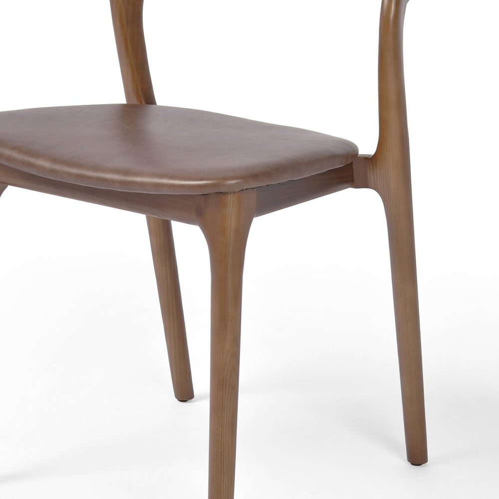 Alternate view of Amare Dining Chair, featuring matte fabric upholstery, solid wood, ash wood, and fixed open backrest frame.