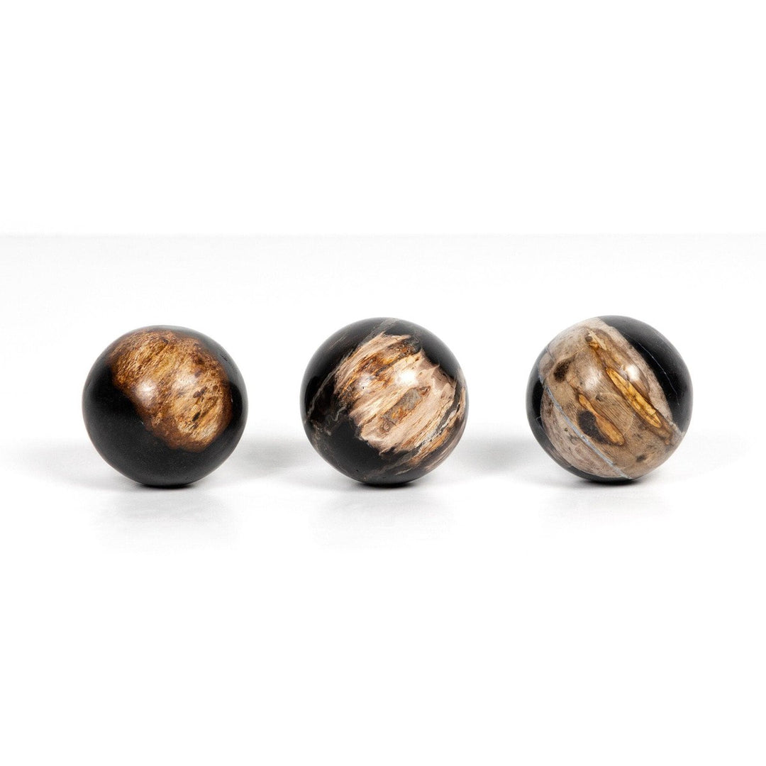 Ancient Wood Balls, Set Of 3 - Dark Petrified Wood