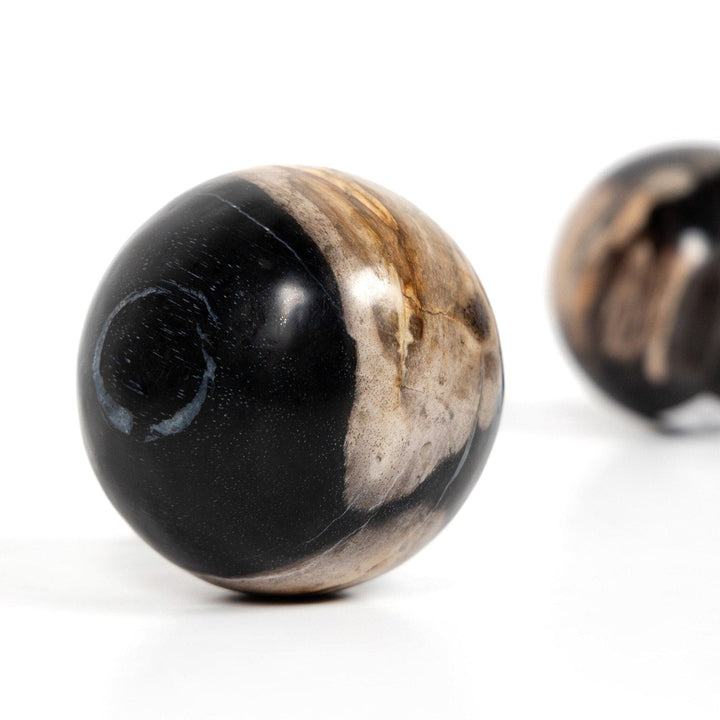 Ancient Wood Balls, Set Of 3 - Dark Petrified Wood