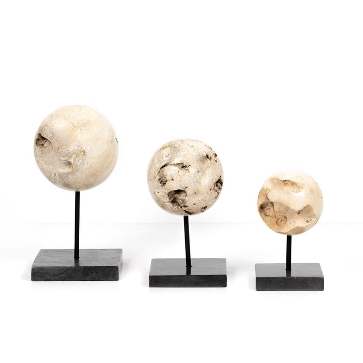 Natural Stone Sculptures, Set Of 3 - Matte Black Iron