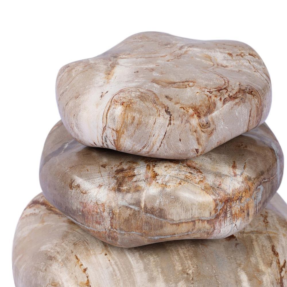 Decorative Objects Petrified Wood Organic Sculpture, Set Of 3: Light Petrified Wood