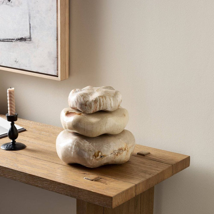 Decorative Objects Petrified Wood Organic Sculpture, Set Of 3: Light Petrified Wood