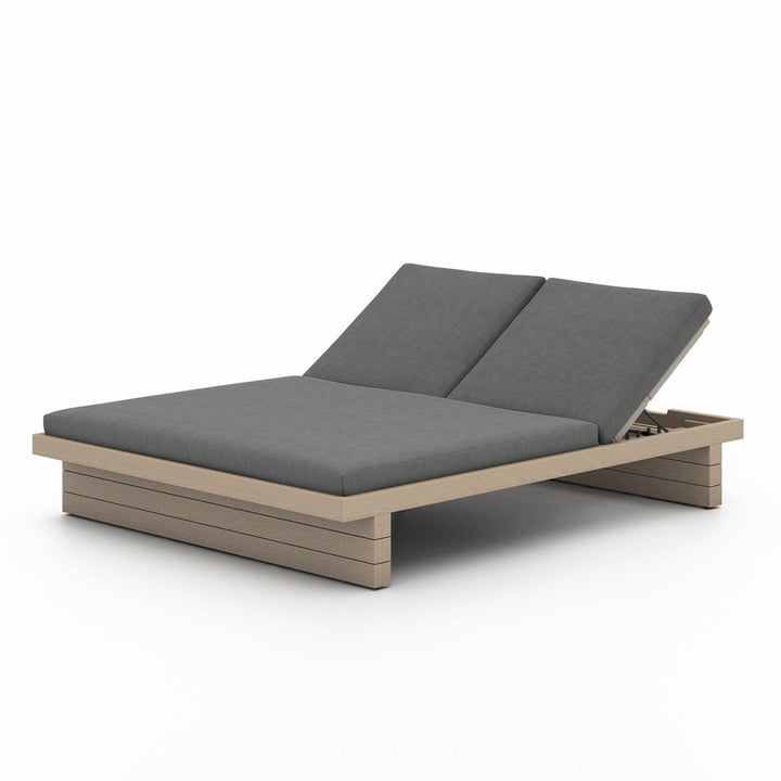 Lennox Outdoor Double Chaise, Washed Brown - Venao Charcoal