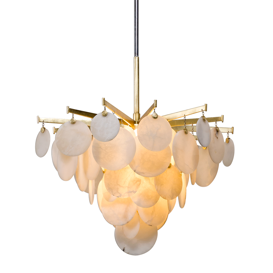 Chandeliers Serenity Chandelier - Gold Leaf W Polished Stainless 28in