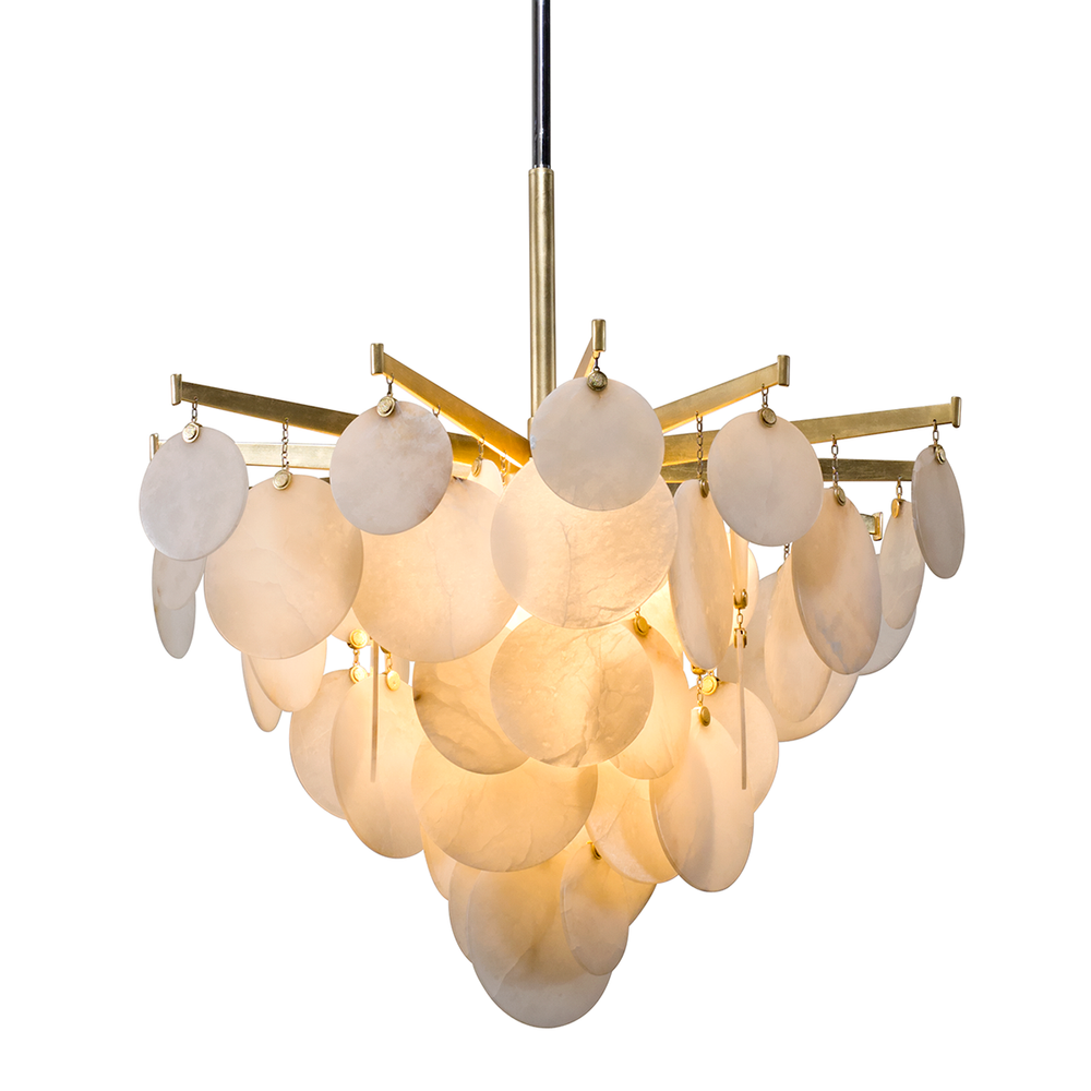 Chandeliers Serenity Chandelier - Gold Leaf W Polished Stainless 34in