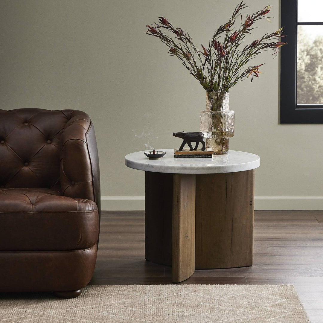 Toby End Table - Italian White Marble & Rustic Grey