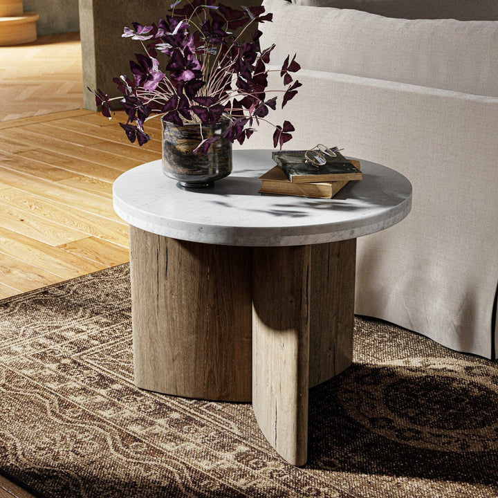 Toby End Table - Italian White Marble & Rustic Grey