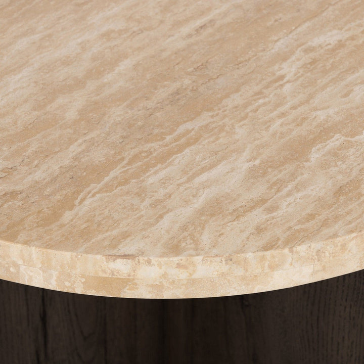 Toby End Table - Travertine & Smoked Black