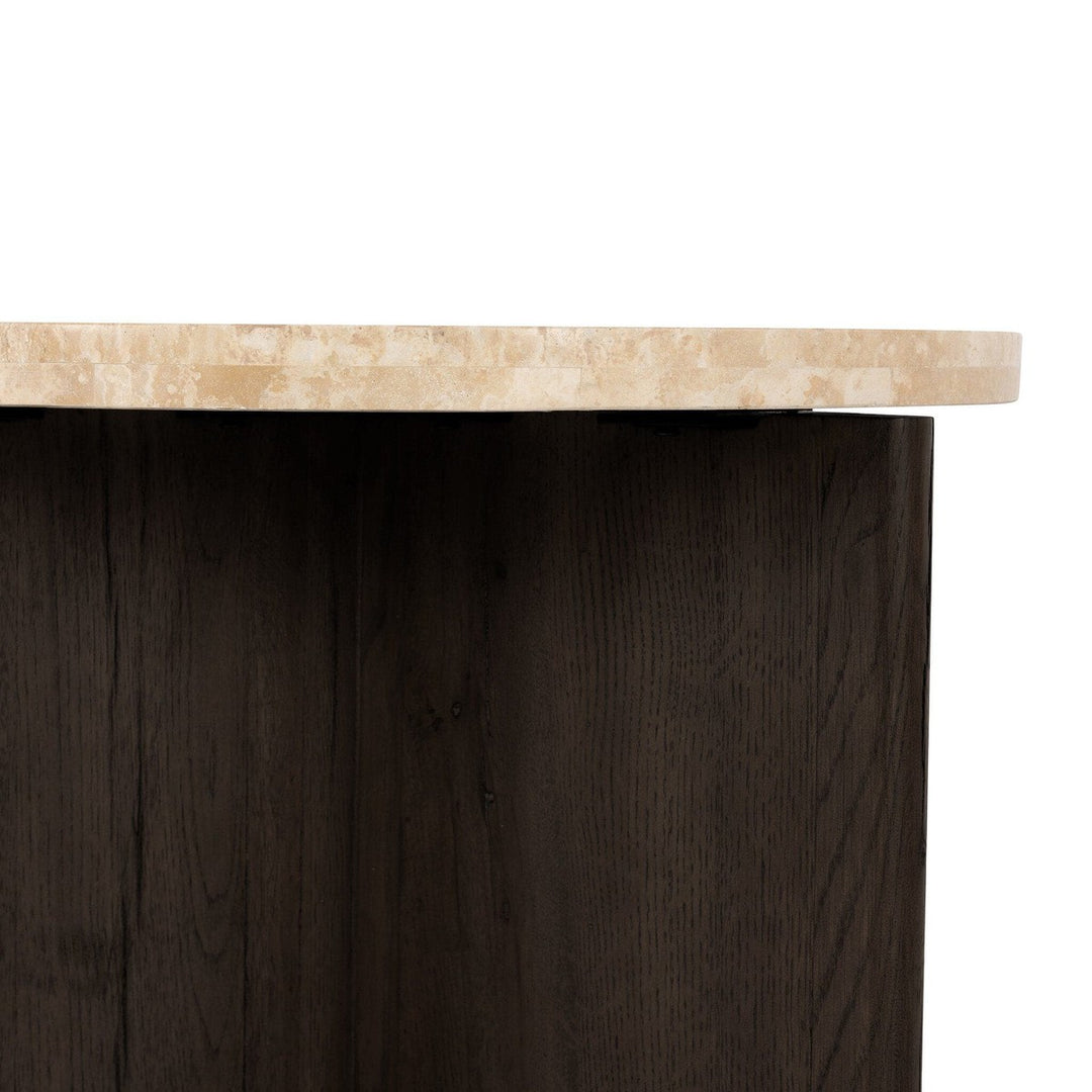 Toby End Table - Travertine & Smoked Black