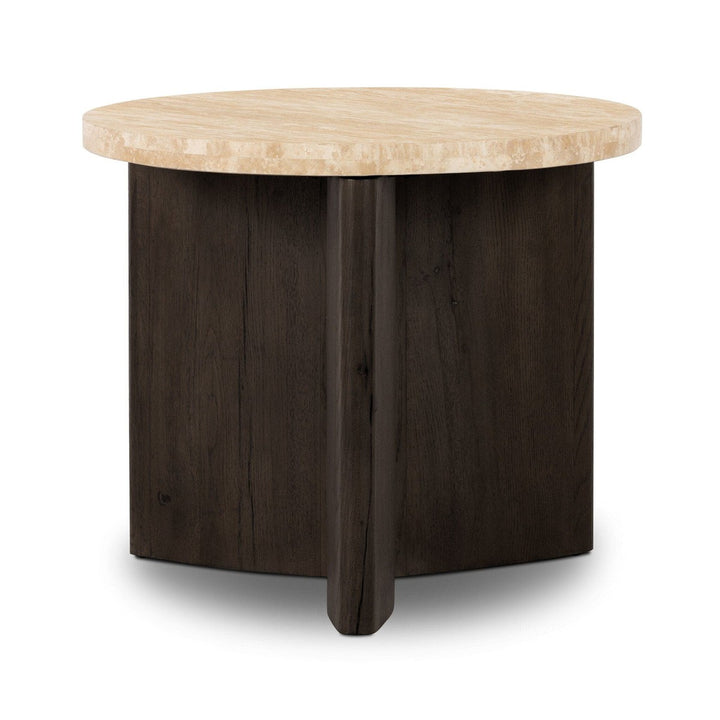 Toby End Table - Travertine & Smoked Black