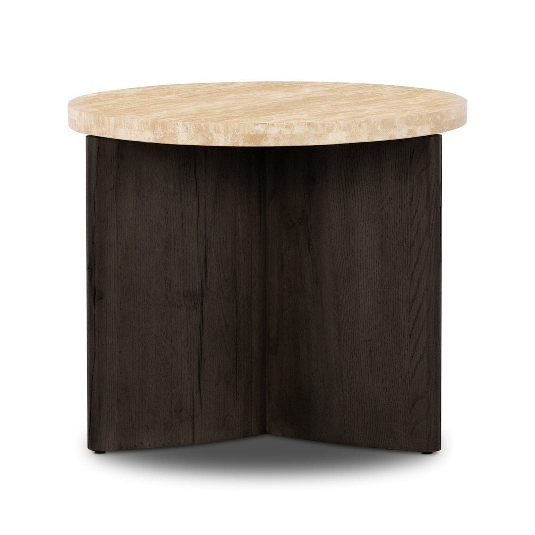 Toby End Table - Travertine & Smoked Black