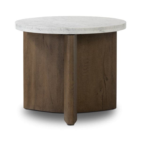 Toli End Table-Four Hands-FH-228128-009-Side TablesRustic Fawn Veneer-Italian White Marble-9-France and Son