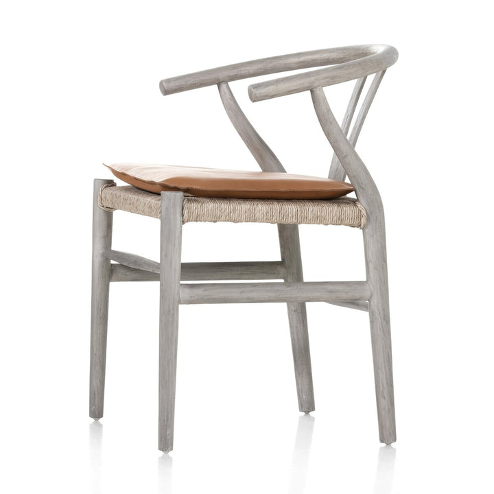 Modelo Dining Chair W/ Cushion - Weathered Grey Teak - Whiskey Saddle