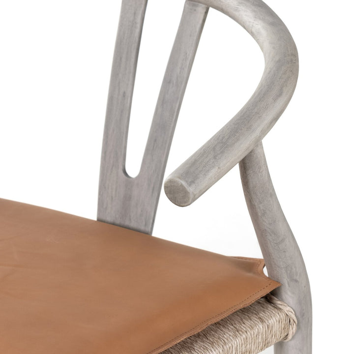 Modelo Dining Chair W/ Cushion - Weathered Grey Teak - Whiskey Saddle