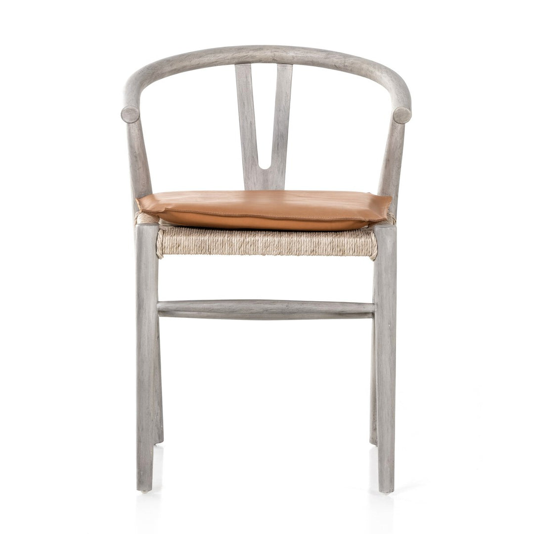 Modelo Dining Chair W/ Cushion - Weathered Grey Teak - Whiskey Saddle