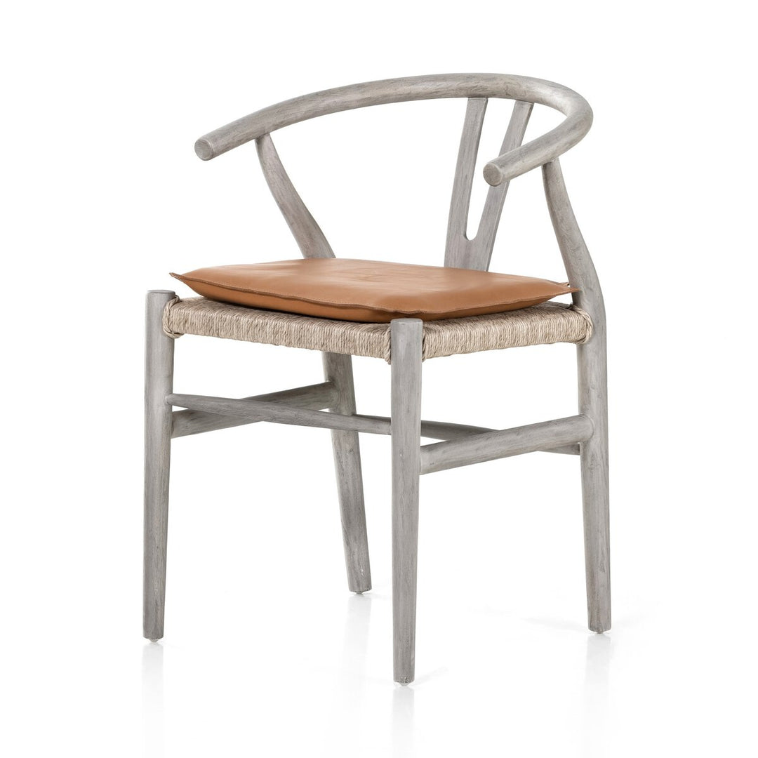 Modelo Dining Chair W/ Cushion - Weathered Grey Teak - Whiskey Saddle