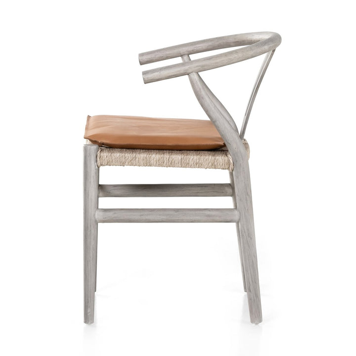 Modelo Dining Chair W/ Cushion - Weathered Grey Teak - Whiskey Saddle