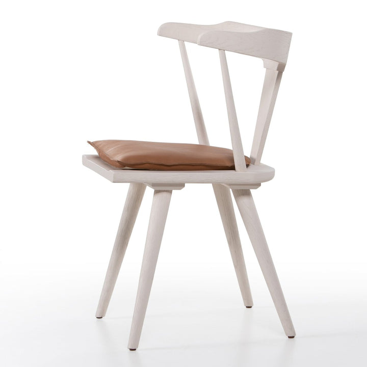 Harper Dining Chair - Off White - Whiskey Saddle