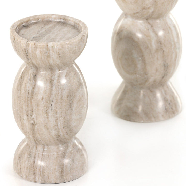 Kieran Pillar Candle Holder, Set Of 2 - River Grey Marble