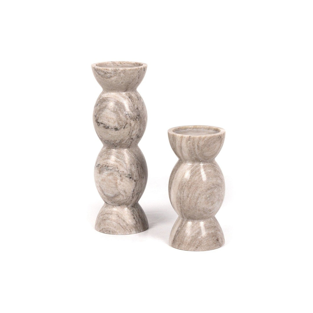 Kieran Pillar Candle Holder, Set Of 2 - River Grey Marble