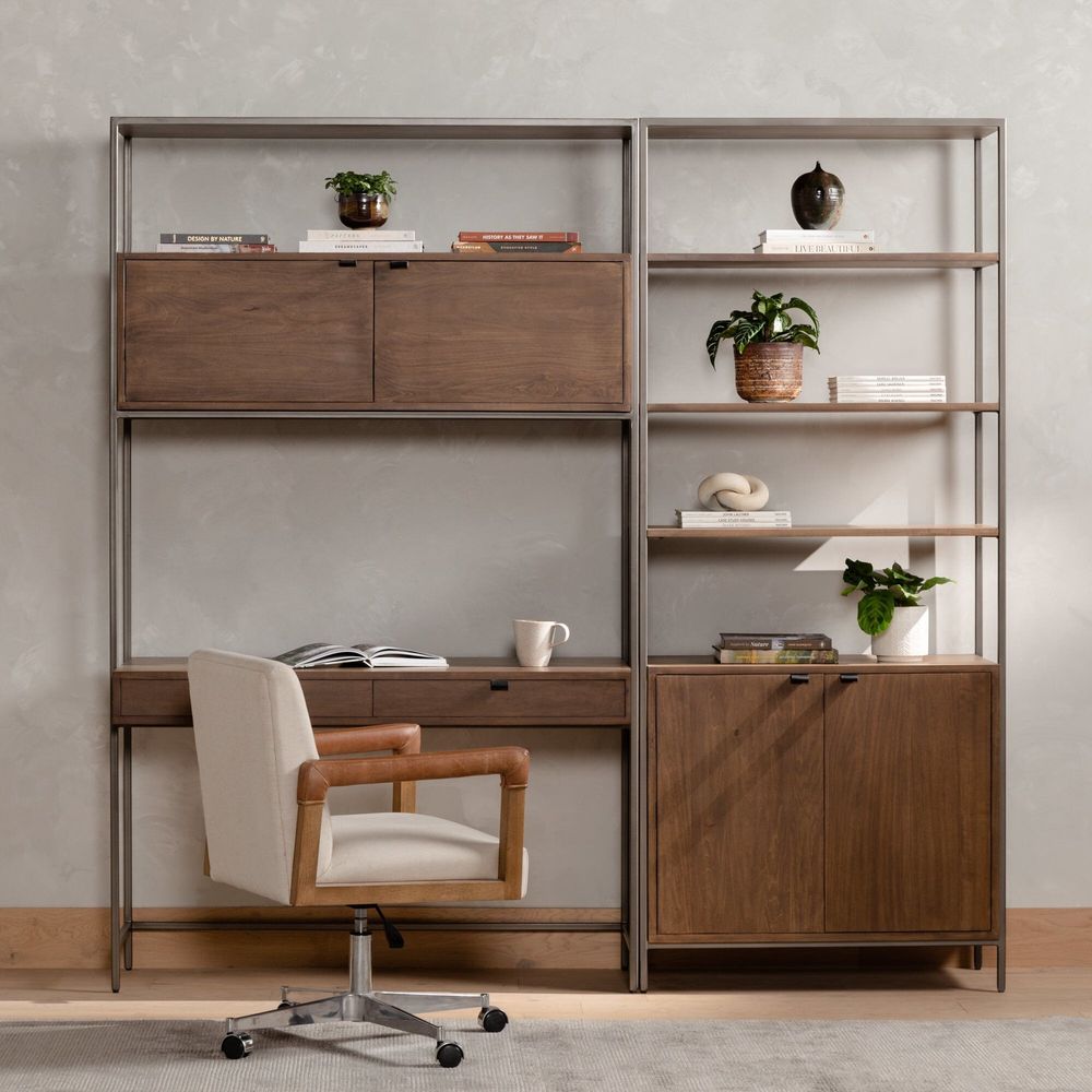 Desks Troy Modular Wall Desk With 1 Bookcase - Auburn Poplar