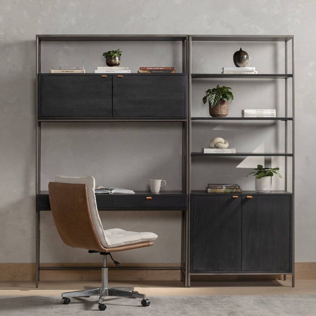 Troy Modular Wall Desk With 1 Bookcase - Black