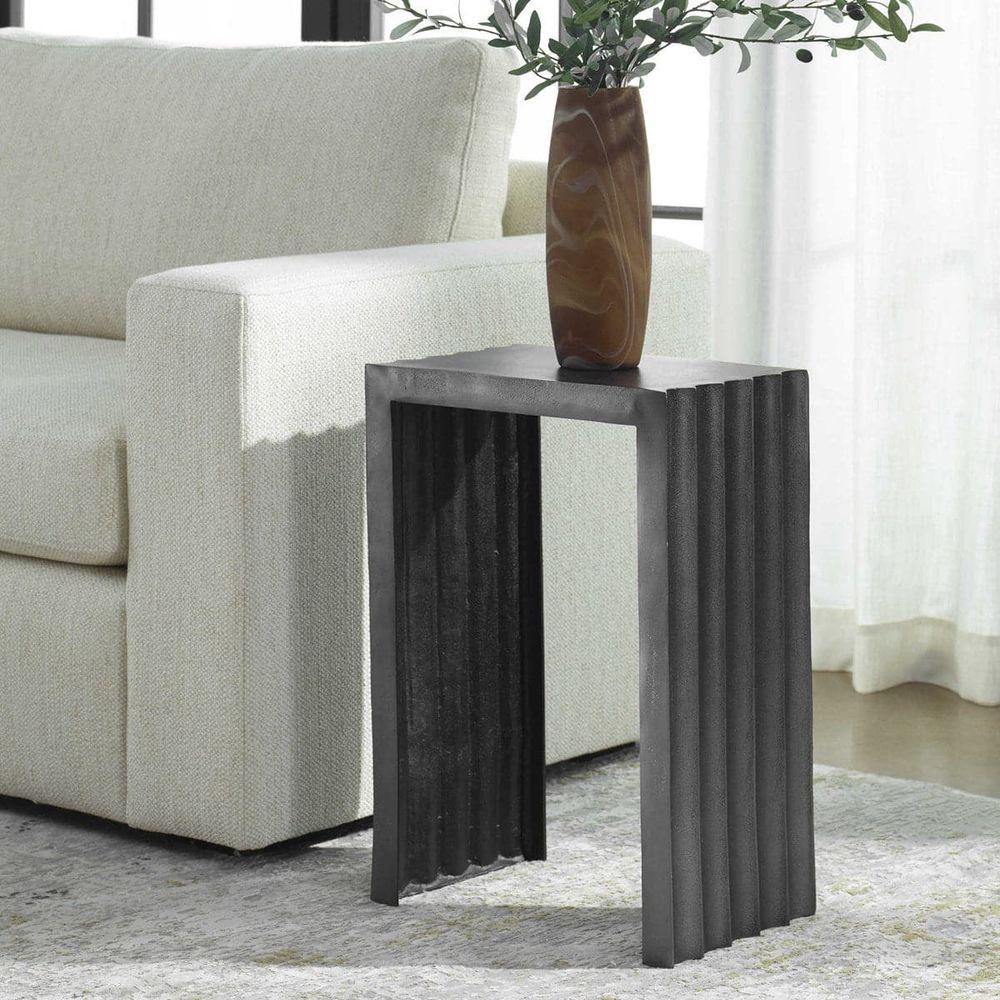 Uttermost In The Groove Aluminum Accent Table-Uttermost-UTTM-22963-Side Tables-1-France and Son