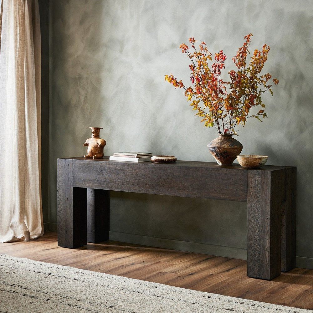 Console Tables Asher Console Table - Ebony Rustic Wormwood Oak