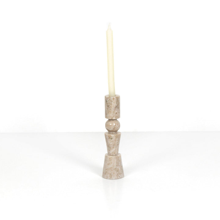 Rosette Taper Candlesticks - Creamy Taupe Marble Solid