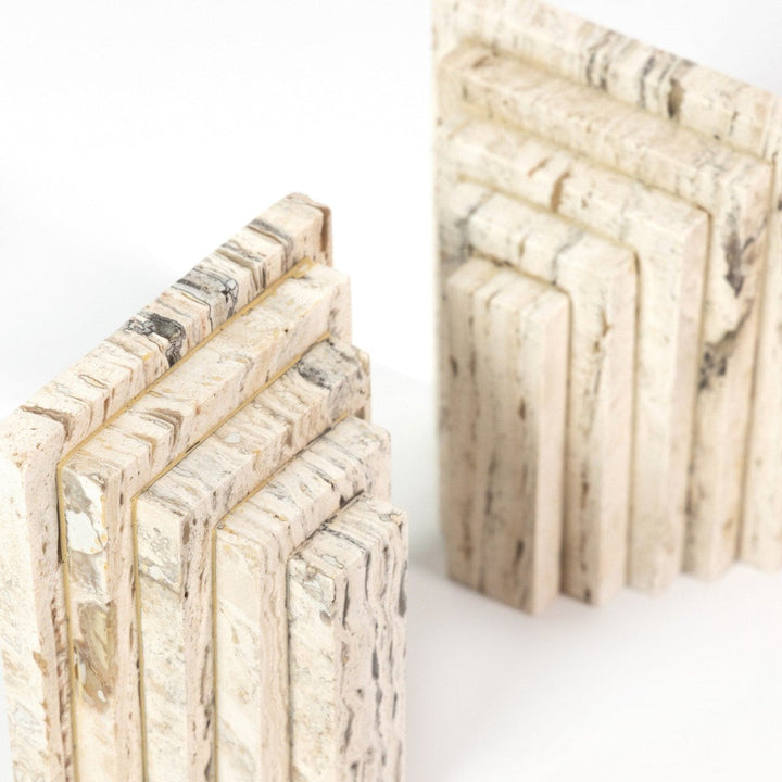 Tiered Bookends - White Travertine