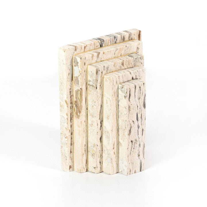 Tiered Bookends - White Travertine