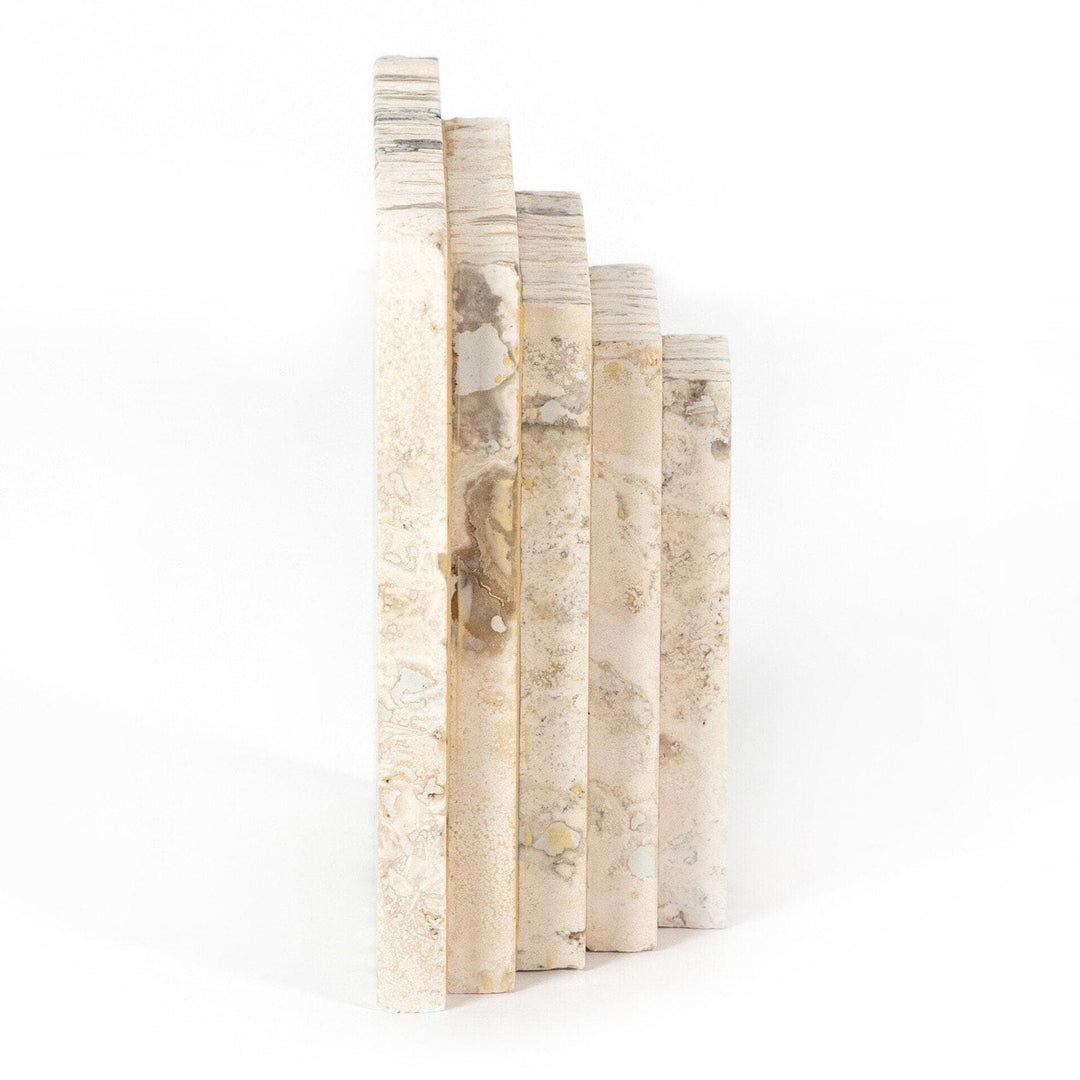 Tiered Bookends - White Travertine