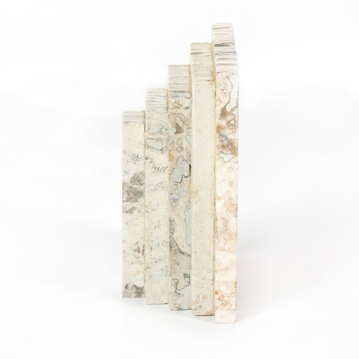 Tiered Bookends - White Travertine