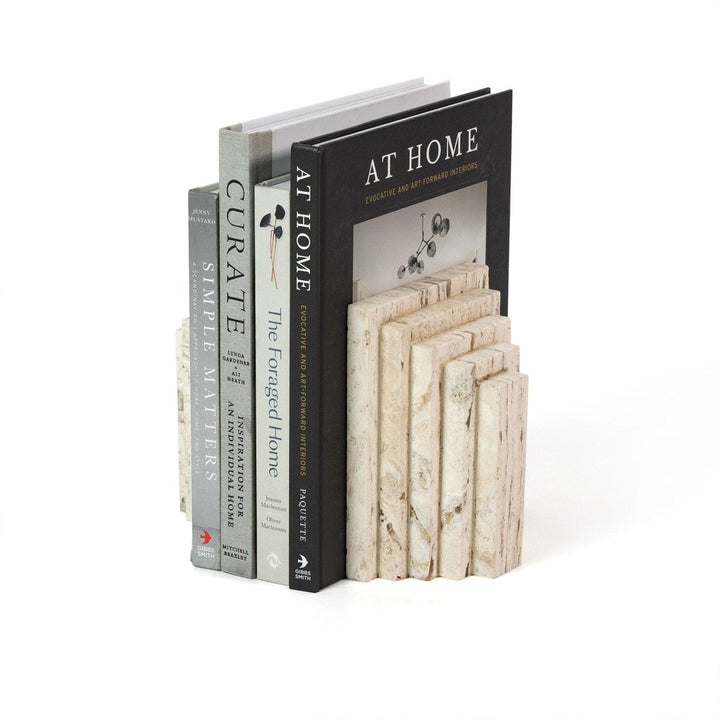 Tiered Bookends - White Travertine